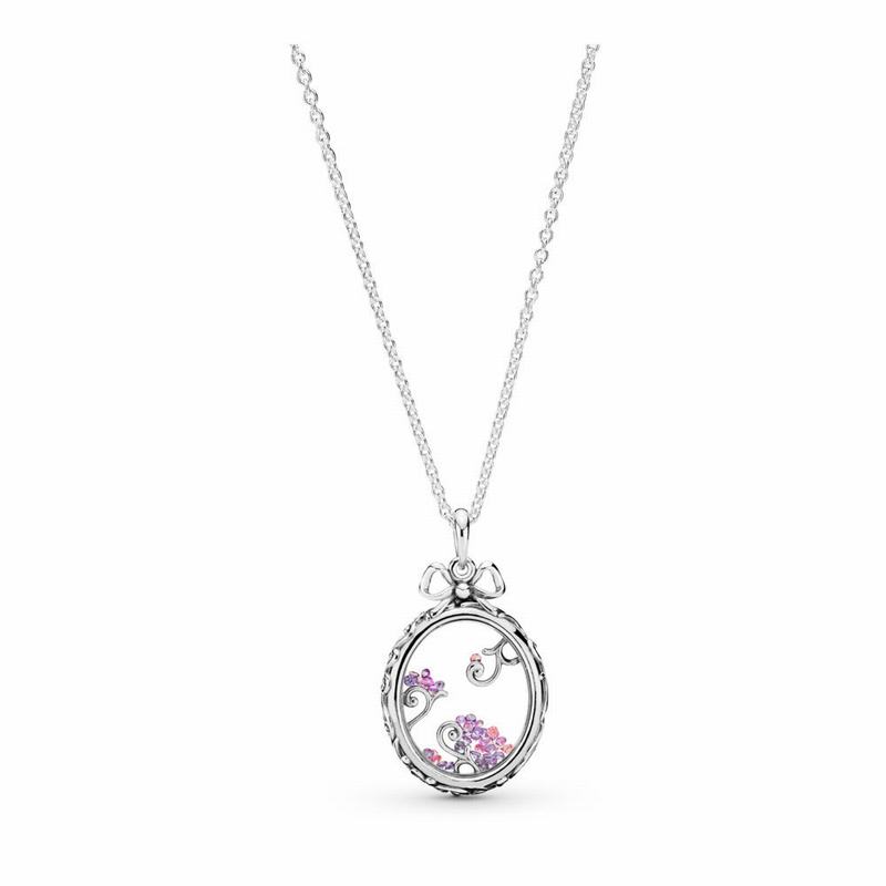 Pandora Locket Of Dazzle Necklace Ireland - Sterling Silver/Silicone/Pink/Cubic Zirconia - 961524MRI